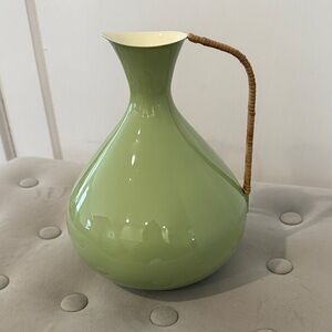 Green Ceramic Pitcher with Woven Handle